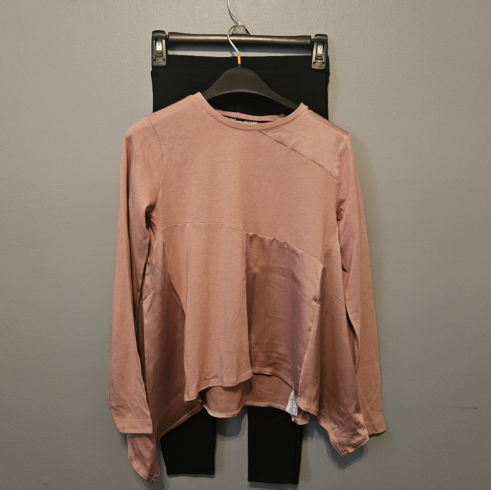 Allsaints Girls Shirt Top & Leggings Pants Set Long Sleeve Outfit Pink Black New